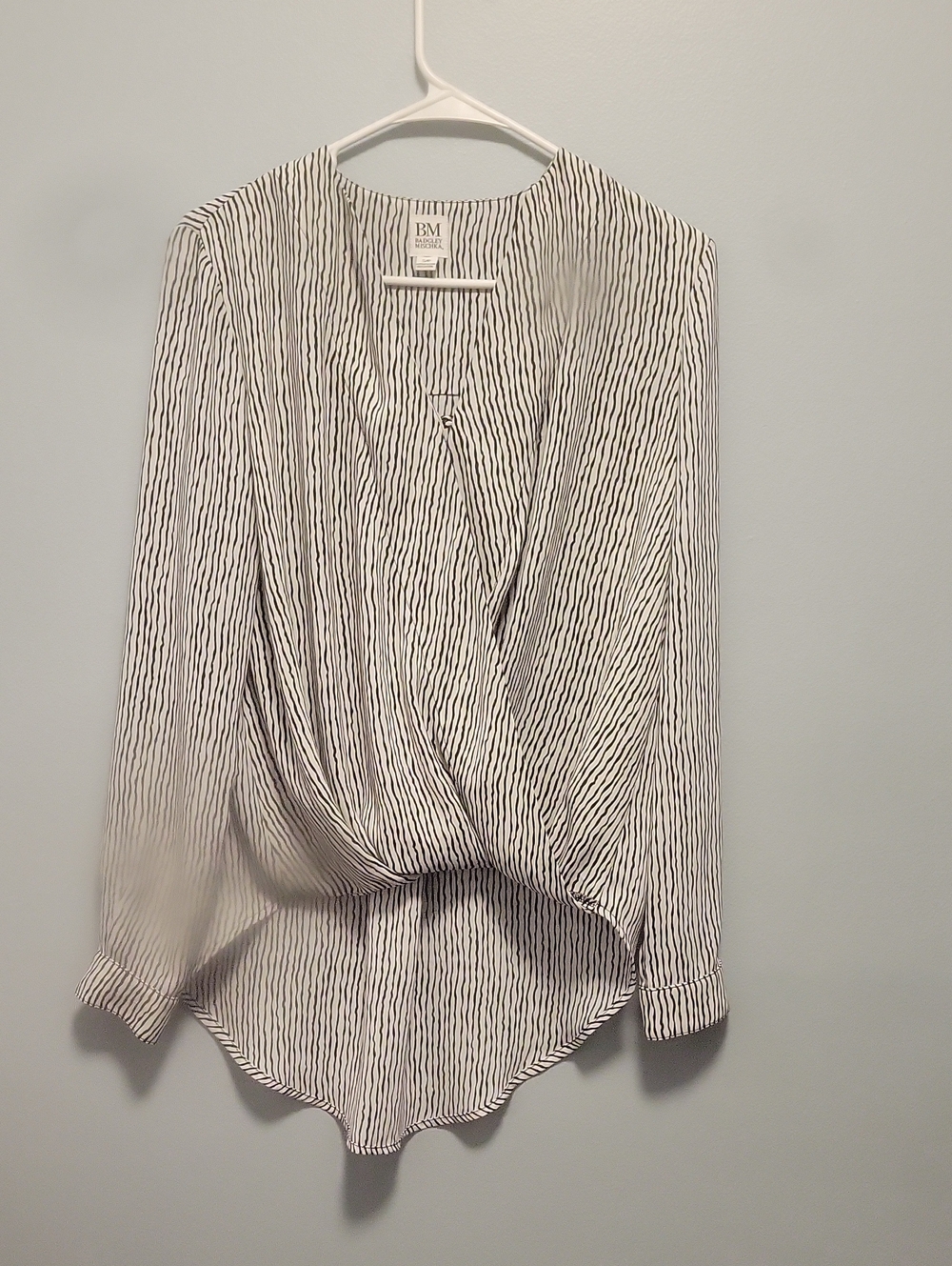 Badgley Mischka Black and White Striped Twist-Front Blouse